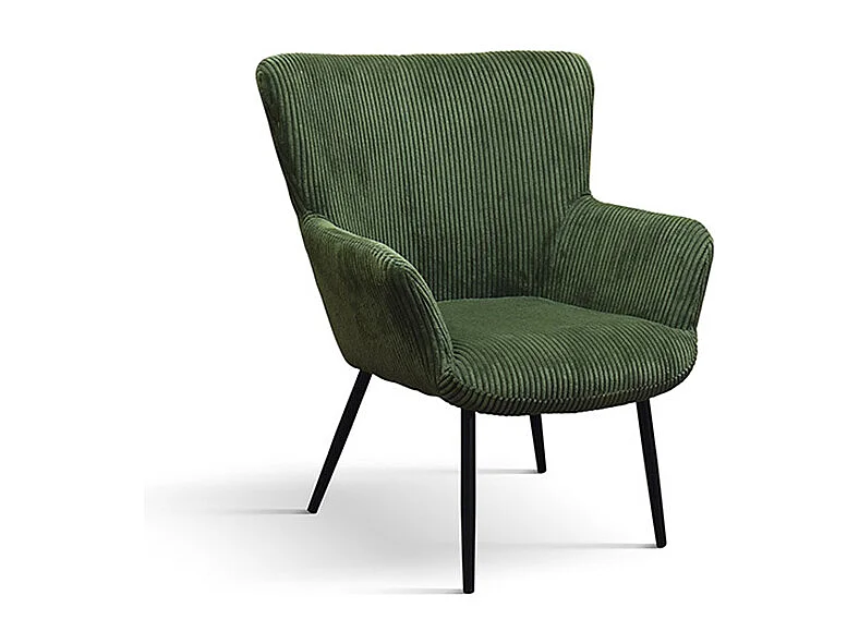 Sillón de tela efecto terciopelo verde con patas de metal antracita - MEGEVE