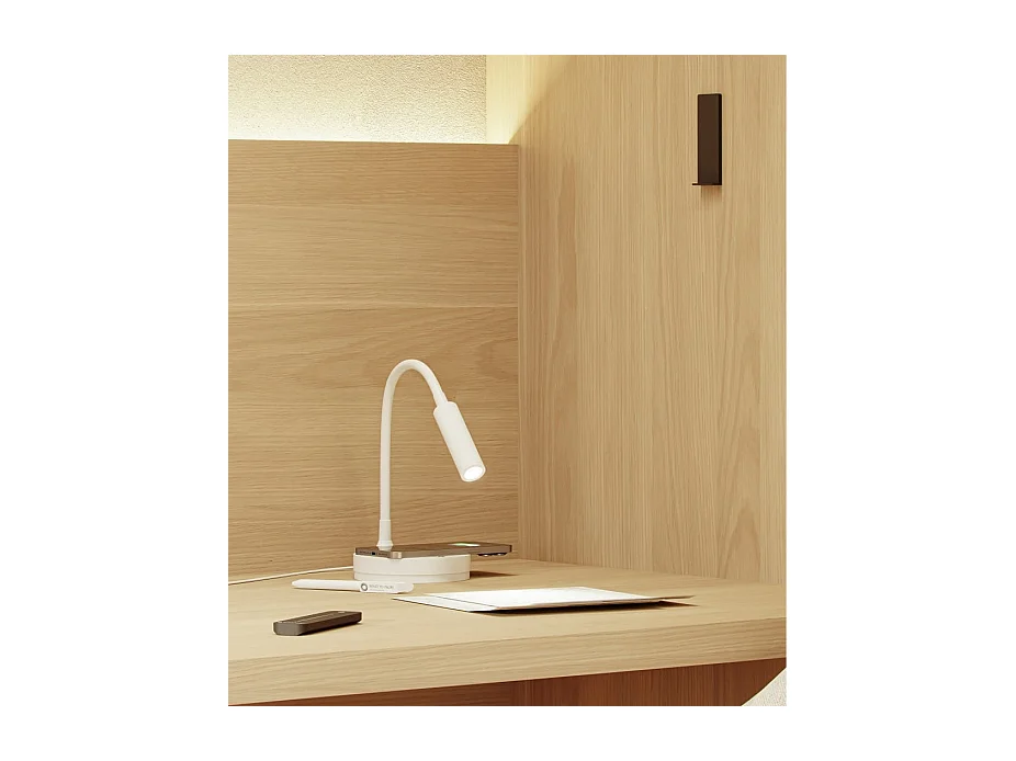 Lampe LED Stem Beneito Faure 5W, lumière chaude, tête orientable, sans fil, idéale bureau, lecture ou chevet blanc