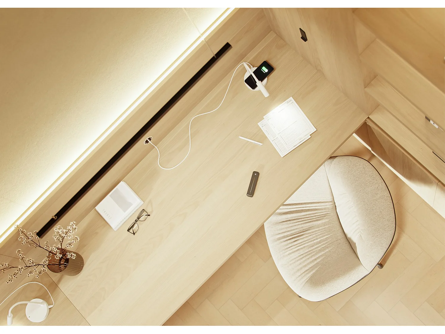 Lampe LED Stem Beneito Faure 5W, lumière chaude, tête orientable, sans fil, idéale bureau, lecture ou chevet blanc