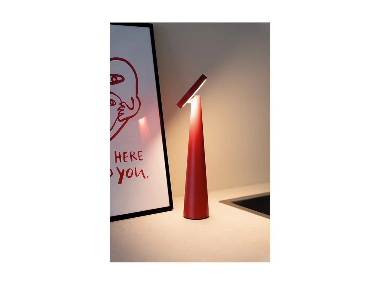 Lampe de table LED Zafferano Angelina rouge, rechargeable sans fil, tête réglable, tactile, pour déco moderne originale