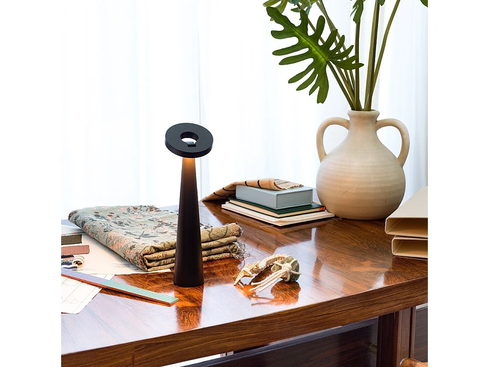 Zafferano Lampada da Tavolo Ricaricabile Angelina - Senza Fili, Testa Orientabile, Controllo Touch, Design Moderno per Interni - Colore Nero