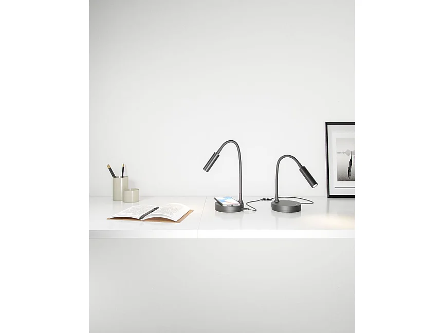 Lampe LED Stem Beneito Faure 5W, lumière chaude, tête orientable, sans fil, idéale bureau, lecture ou chevet noir