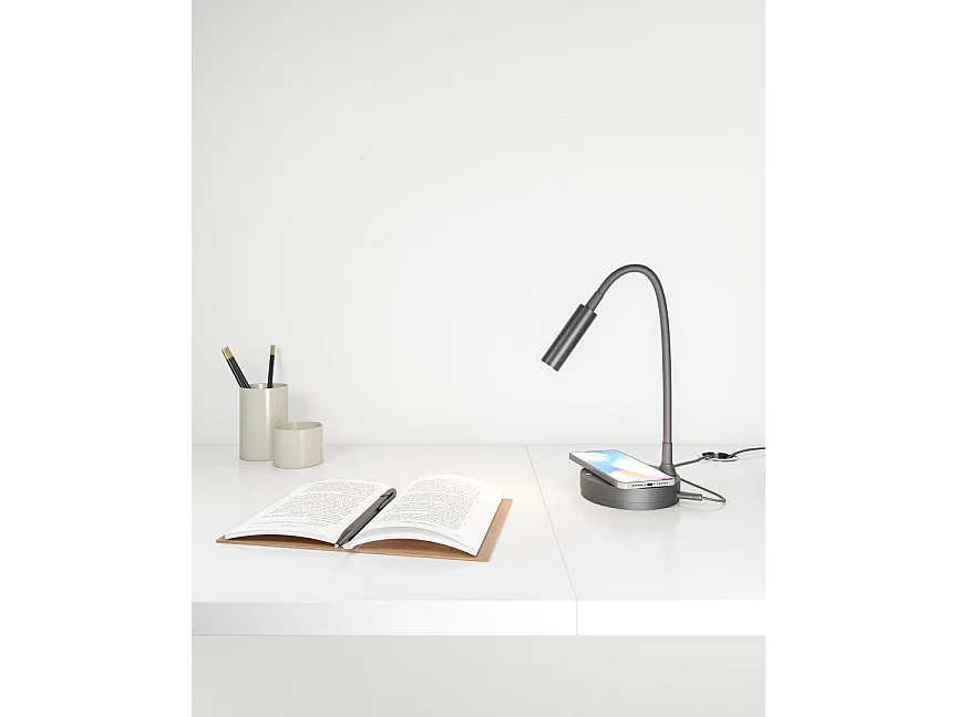 Lampe LED Stem Beneito Faure 5W, lumière chaude, tête orientable, sans fil, idéale bureau, lecture ou chevet noir