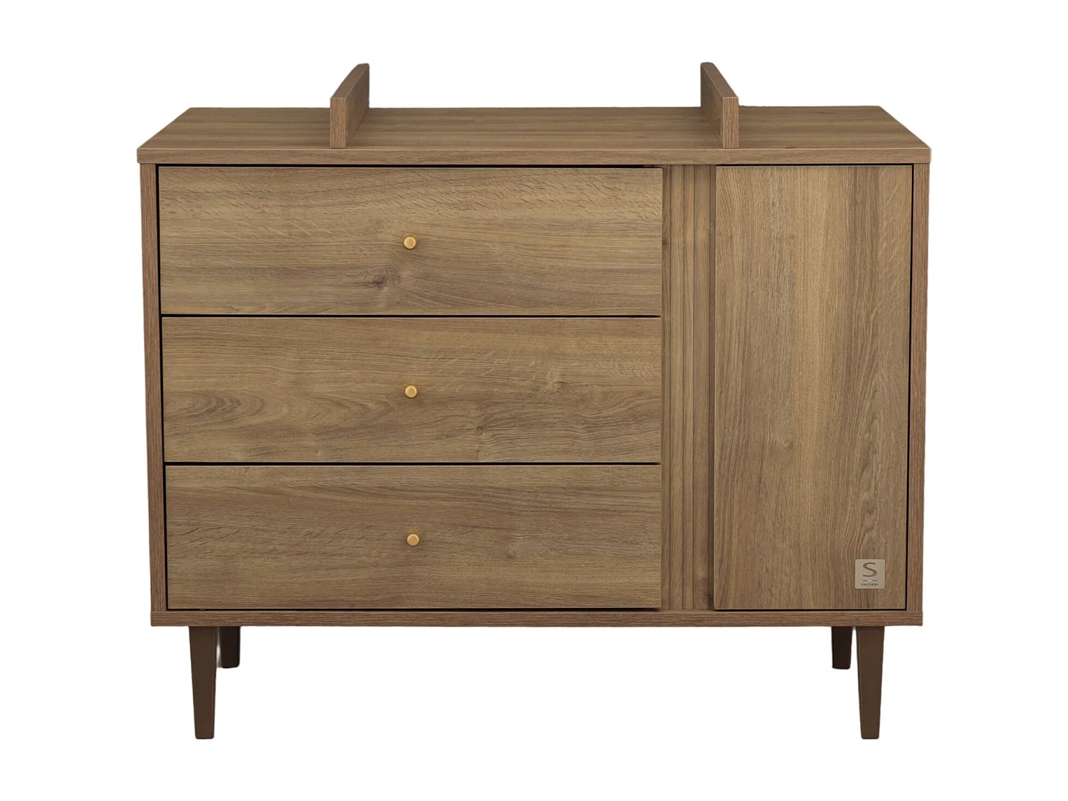 Commode 3 tiroirs et 1 porte avec détail imitation bois texturé et pieds bois MOKKA - Sauthon