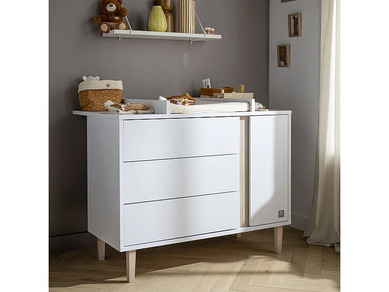 Commode 3 tiroirs et 1 porte pieds bois PALOMA - Sauthon