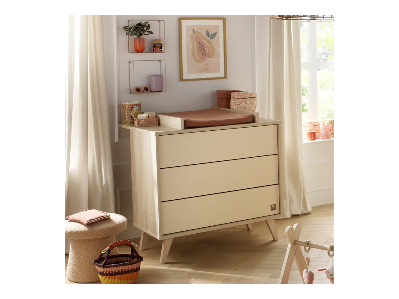 Commode 3 tiroirs sur pieds bois obliques MELINEE - Sauthon