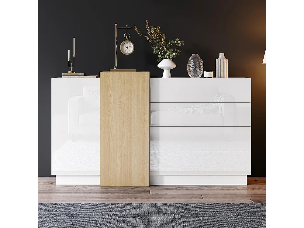 Buffet brillant moderne avec espace de rangement armoire de rangement moderne minimaliste couleur bois+blanc