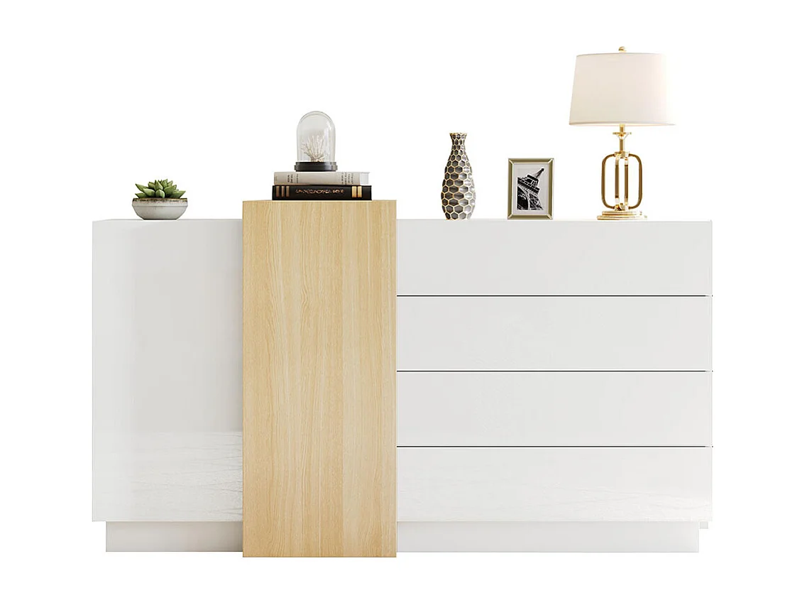 Buffet brillant moderne avec espace de rangement armoire de rangement moderne minimaliste couleur bois+blanc