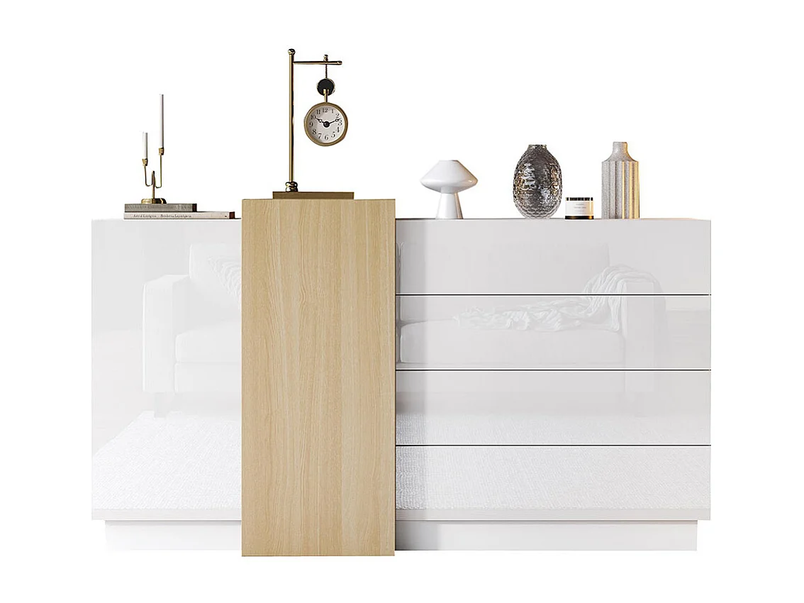 Buffet brillant moderne avec espace de rangement armoire de rangement moderne minimaliste couleur bois+blanc