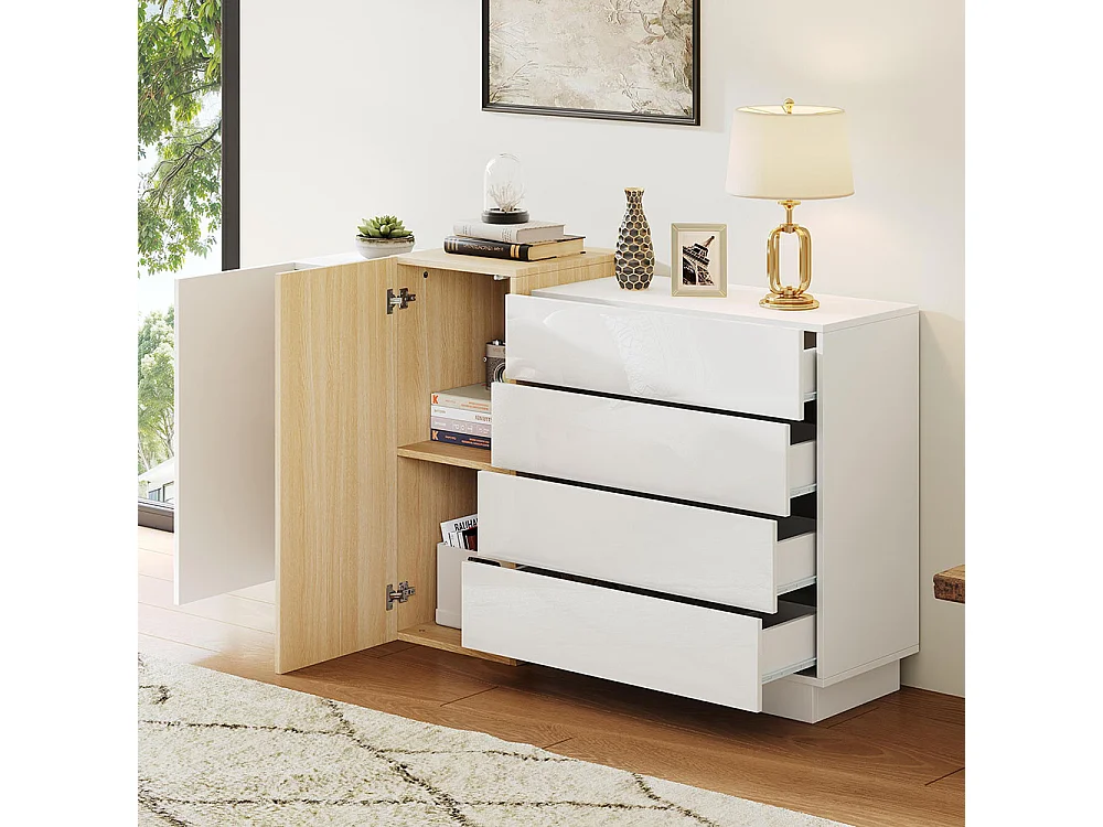 Buffet brillant moderne avec espace de rangement armoire de rangement moderne minimaliste couleur bois+blanc