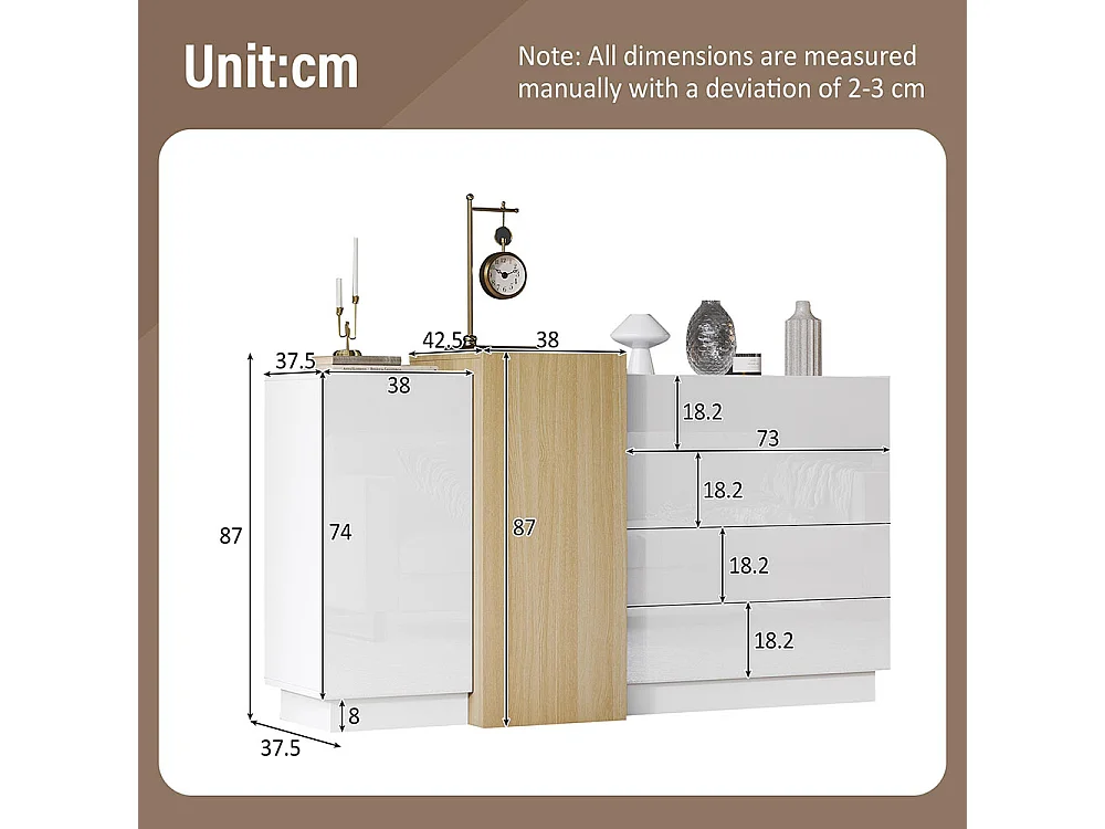 Buffet brillant moderne avec espace de rangement armoire de rangement moderne minimaliste couleur bois+blanc