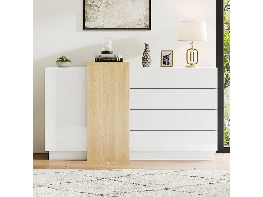 Buffet brillant moderne avec espace de rangement armoire de rangement moderne minimaliste couleur bois+blanc