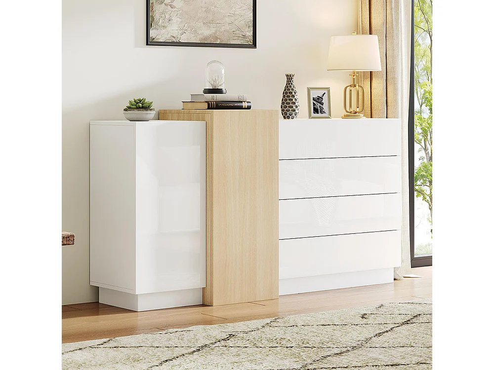 Buffet brillant moderne avec espace de rangement armoire de rangement moderne minimaliste couleur bois+blanc