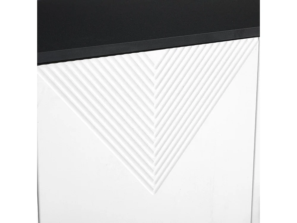 Buffet bohemian avec 3 portes blanches à rayures mates poignées et pieds dorés buffet noir