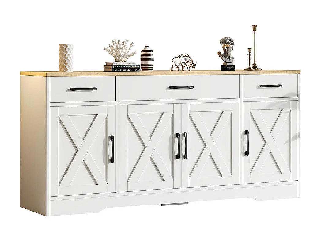 Buffet avec 4 portes et 3 tiroirs moderne armoire multifonction en bois buffet de salle à manger buffet blanc