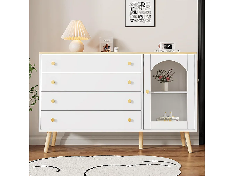 Buffet avec 4 tiroirs style moderne larges Commode à tiroirs blanc