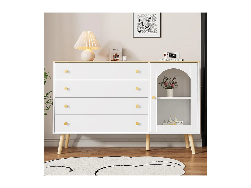 Buffet avec 4 tiroirs style moderne larges Commode à tiroirs blanc