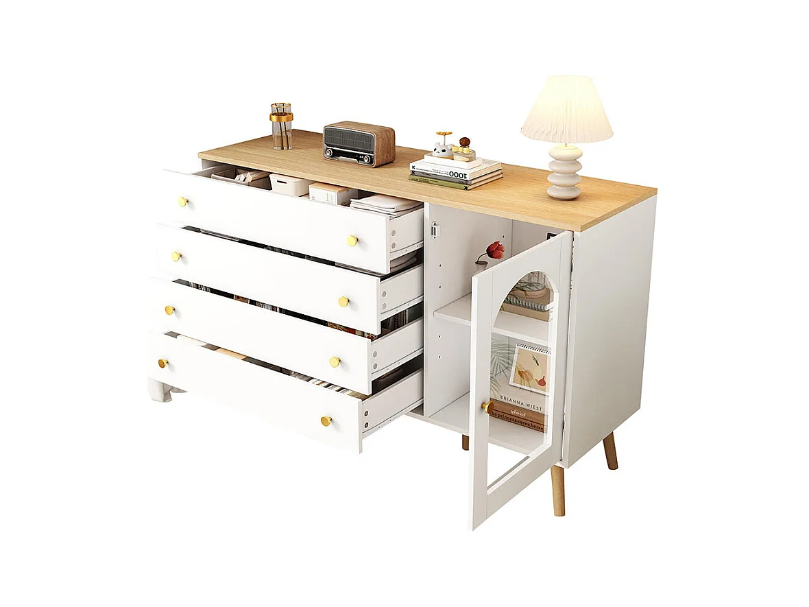 Buffet avec 4 tiroirs style moderne larges Commode à tiroirs blanc