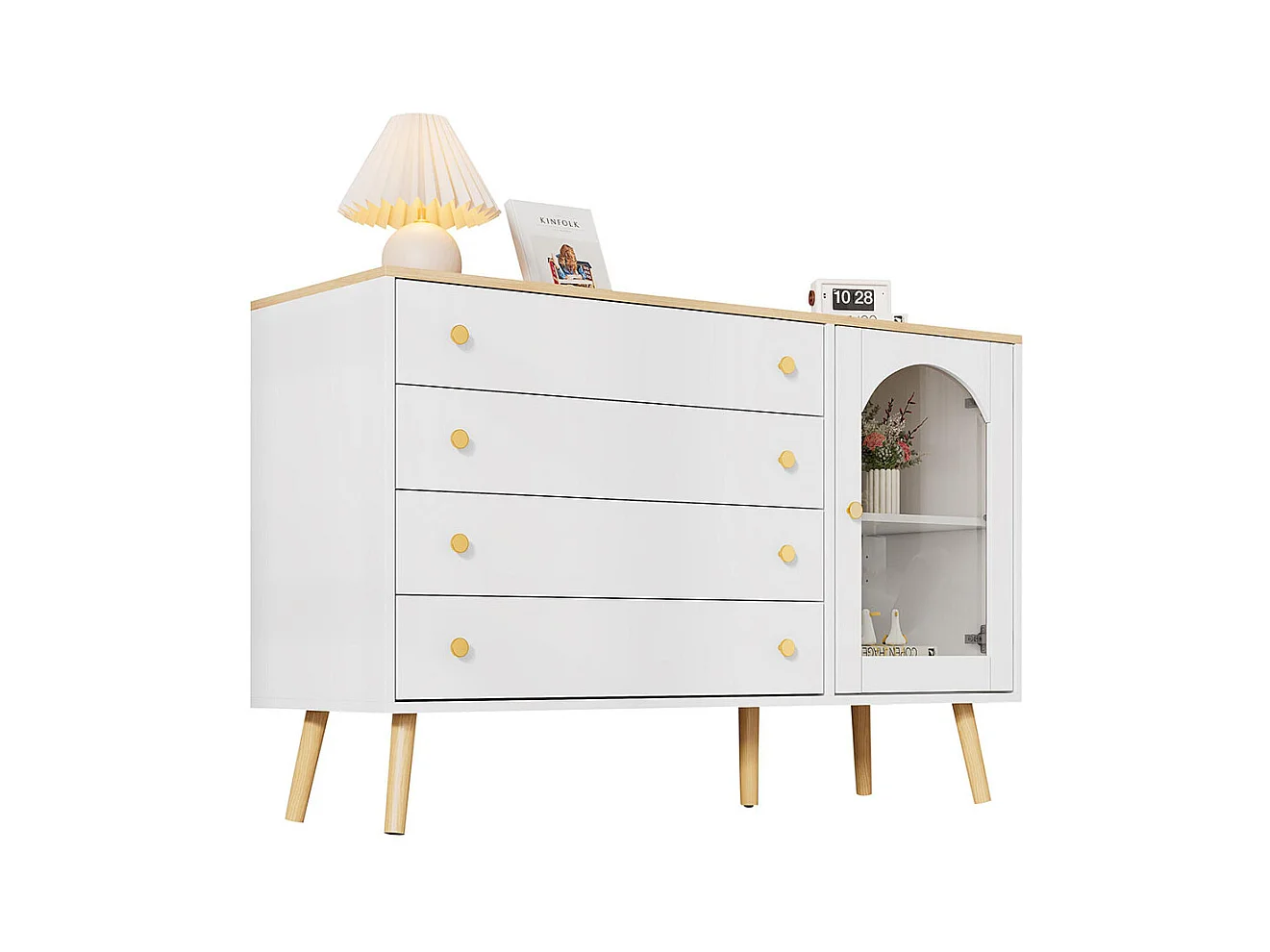 Buffet avec 4 tiroirs style moderne larges Commode à tiroirs blanc