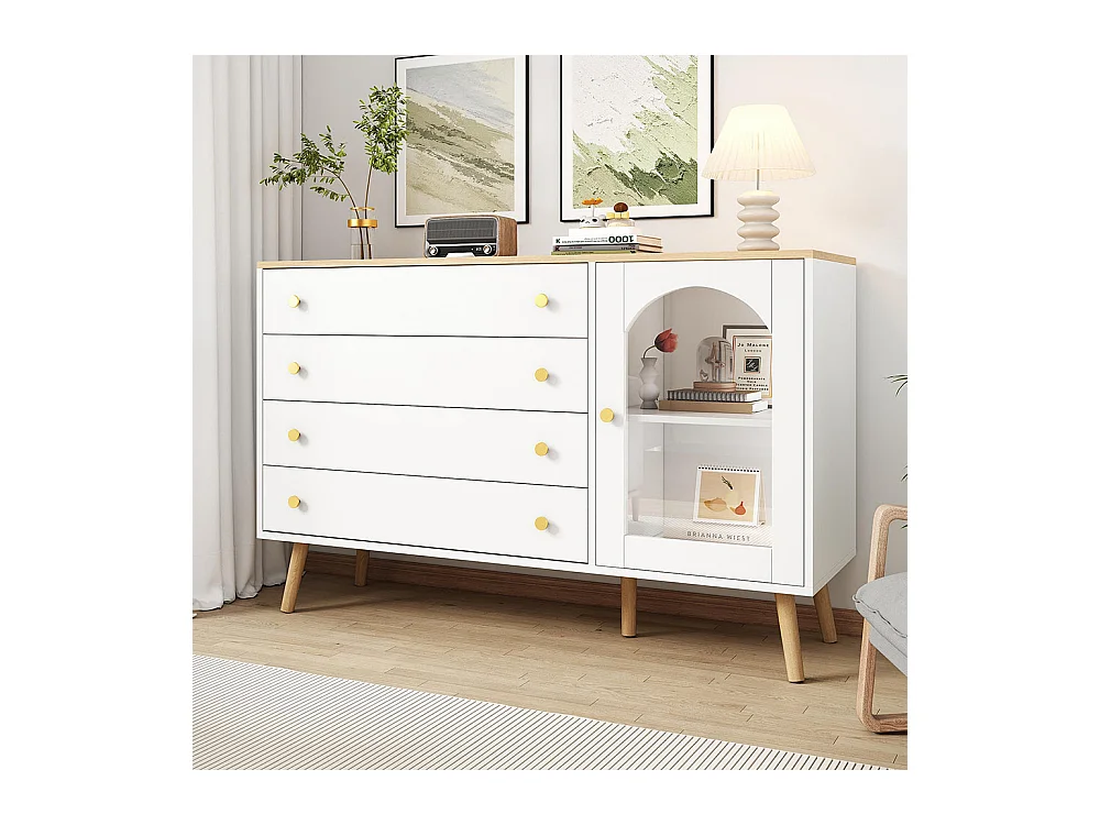 Buffet avec 4 tiroirs style moderne larges Commode à tiroirs blanc