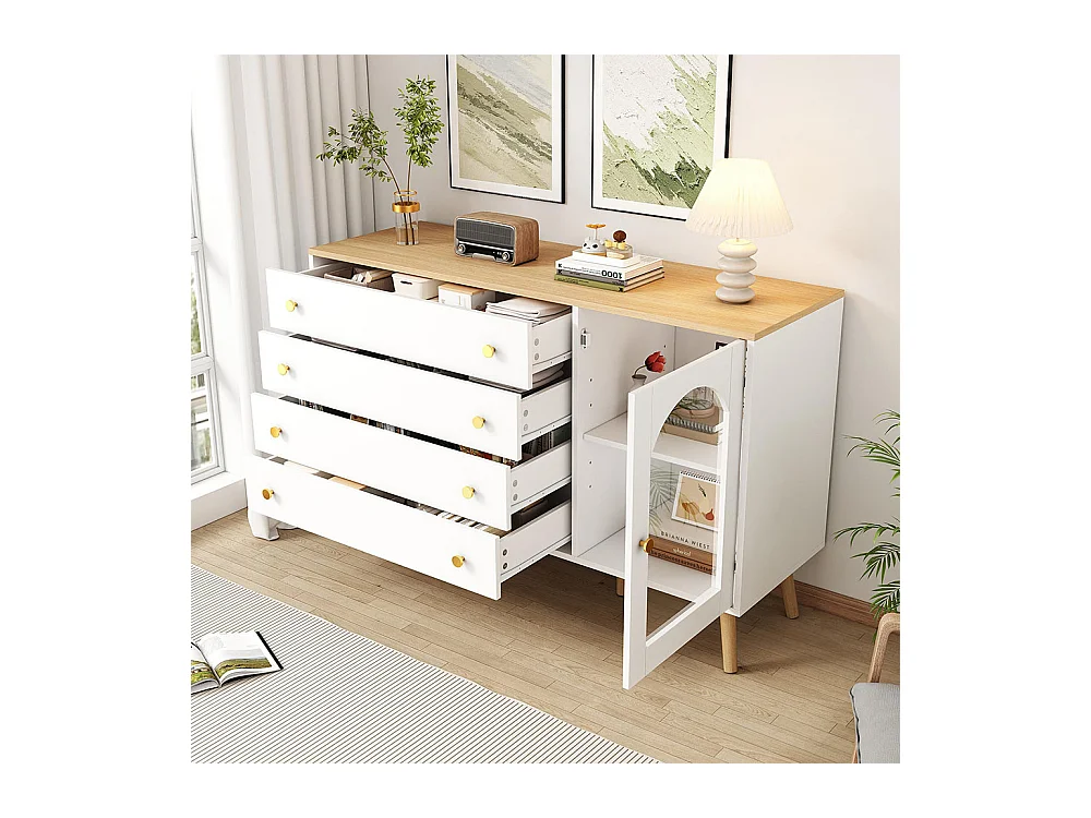 Buffet avec 4 tiroirs style moderne larges Commode à tiroirs blanc