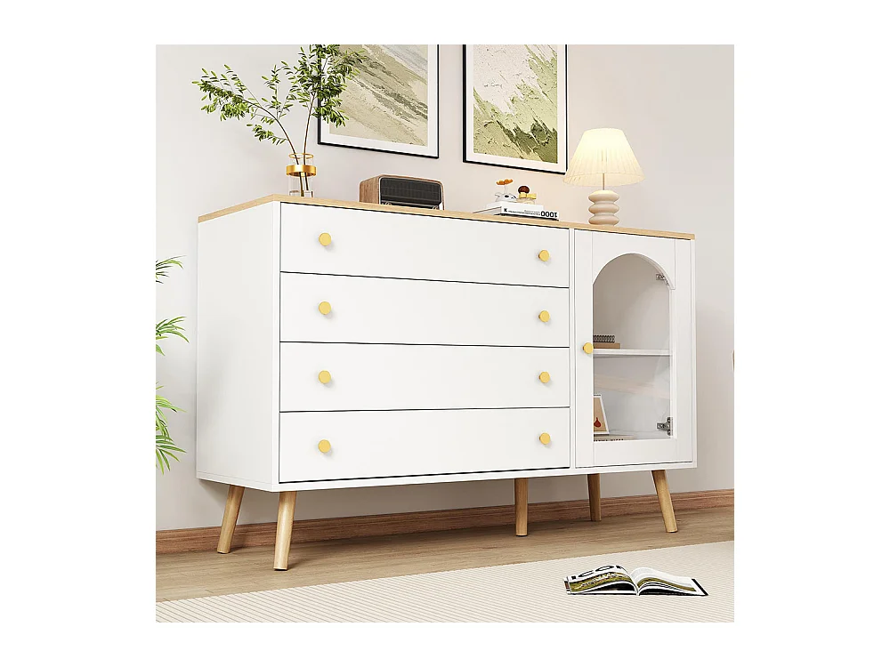 Buffet avec 4 tiroirs style moderne larges Commode à tiroirs blanc