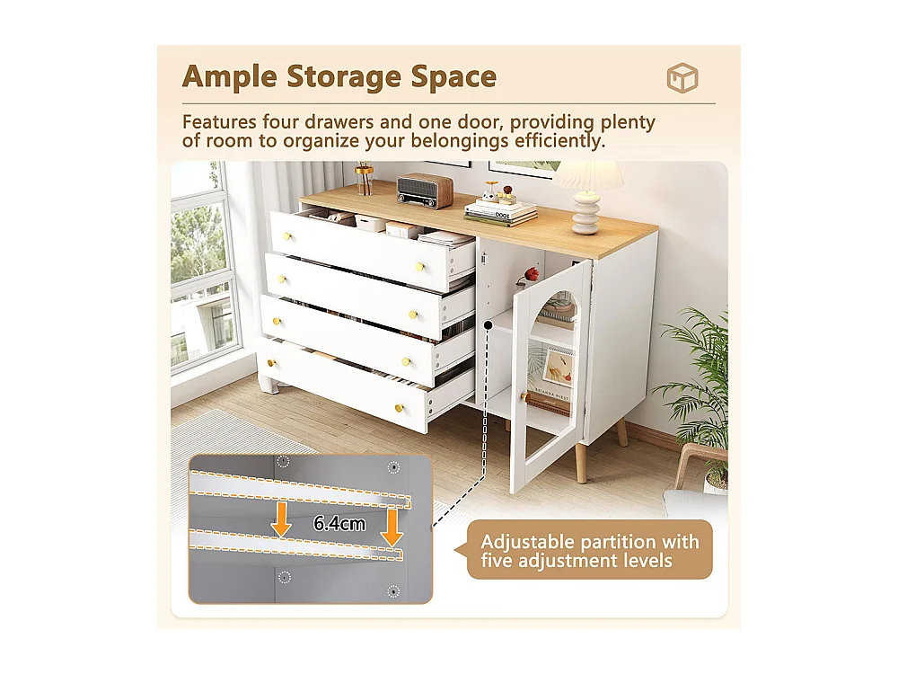 Buffet avec 4 tiroirs style moderne larges Commode à tiroirs blanc