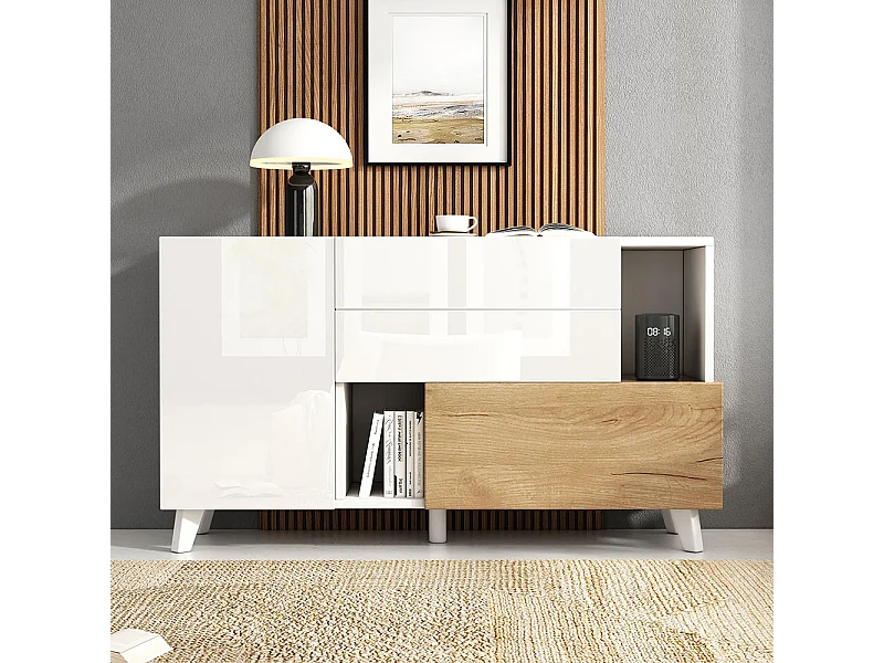 Buffet brillant couleur bois d'origine avec espace de rangement buffet de salle à manger blanc