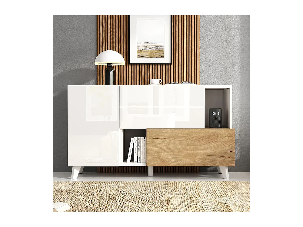 Buffet brillant couleur bois d'origine avec espace de rangement buffet de salle à manger blanc