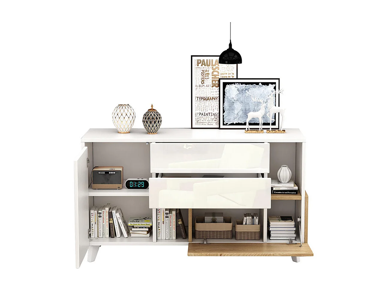 Buffet brillant couleur bois d'origine avec espace de rangement buffet de salle à manger blanc