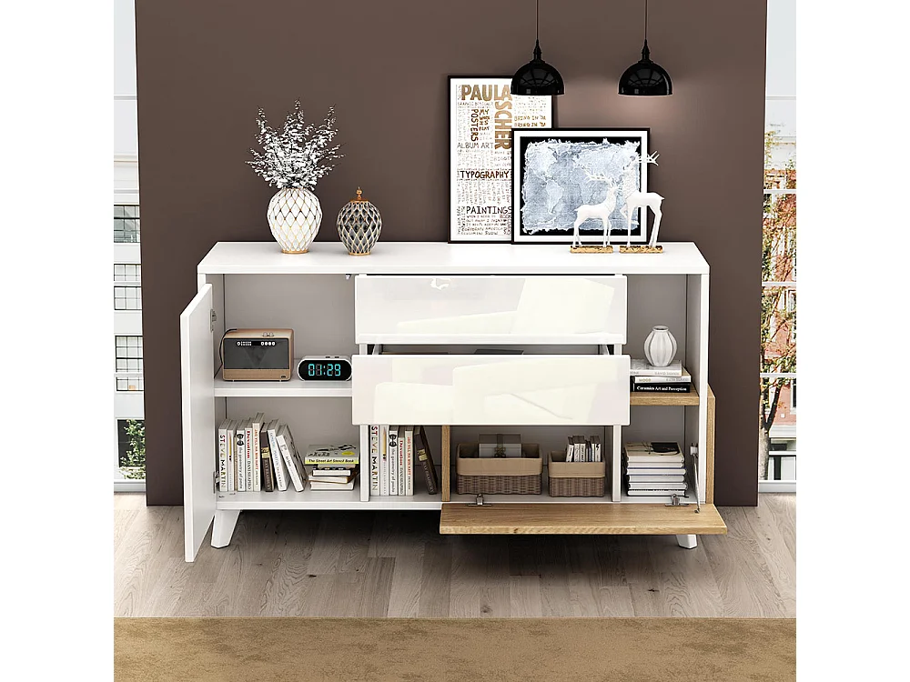 Buffet brillant couleur bois d'origine avec espace de rangement buffet de salle à manger blanc