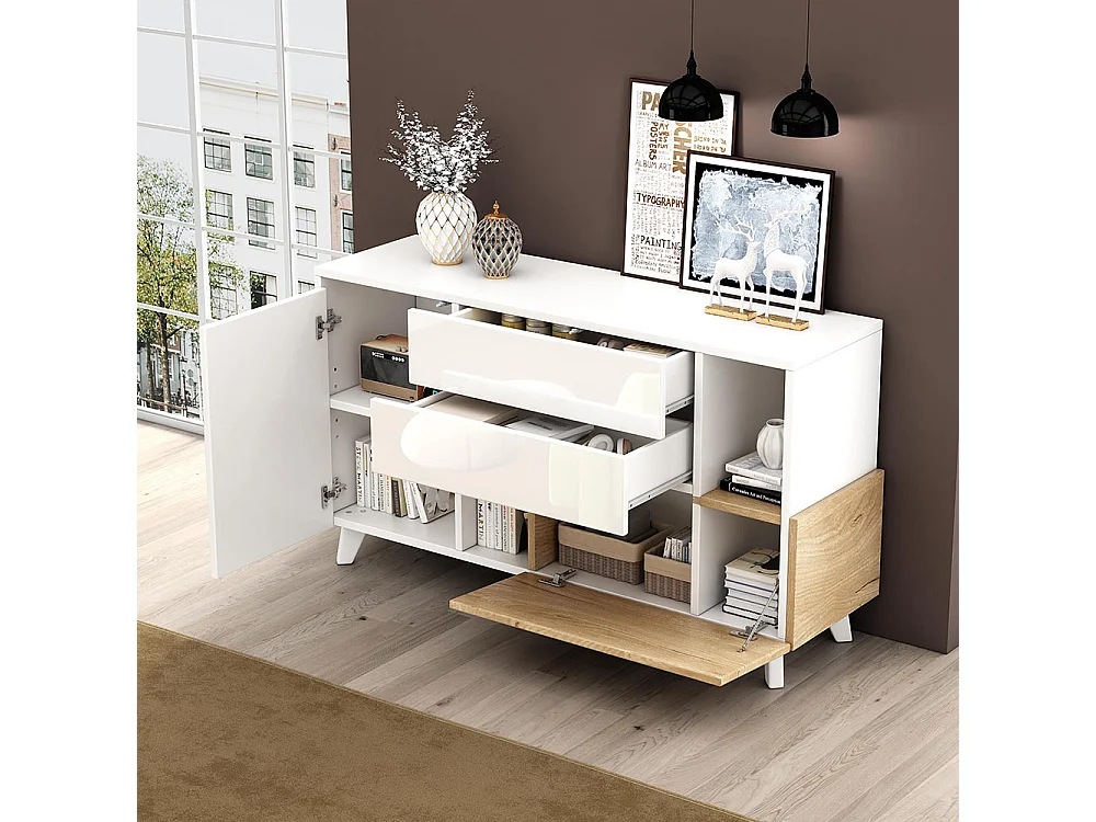 Buffet brillant couleur bois d'origine avec espace de rangement buffet de salle à manger blanc