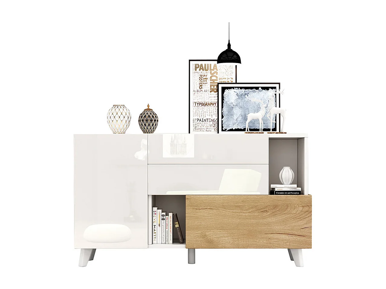 Buffet brillant couleur bois d'origine avec espace de rangement buffet de salle à manger blanc