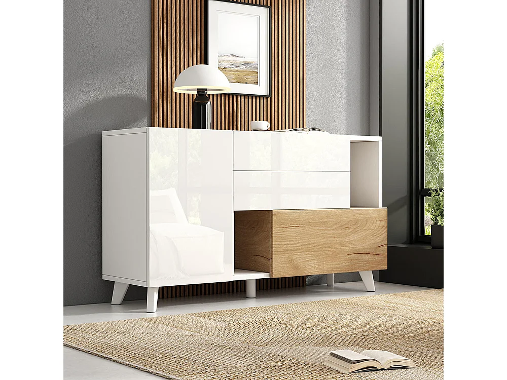 Buffet brillant couleur bois d'origine avec espace de rangement buffet de salle à manger blanc