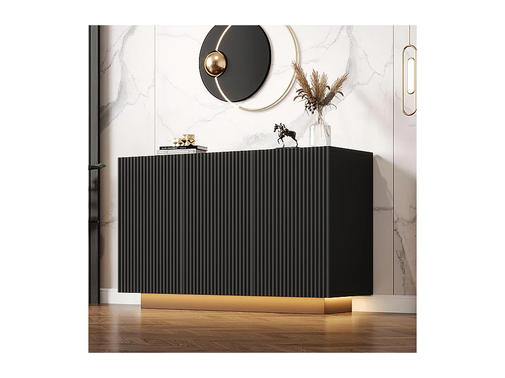 Buffet LED moderne avec éclairage aspect marbre intelligente Commande bluetooth rayures verticales noir