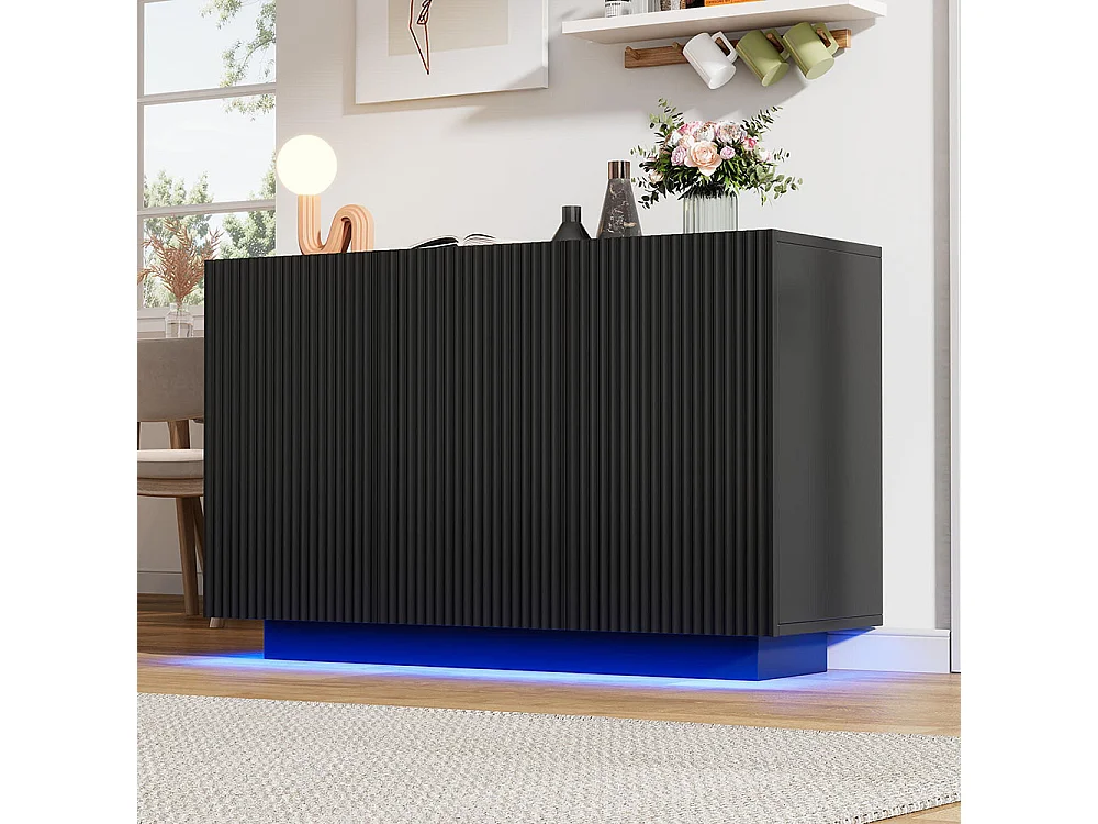 Buffet LED moderne avec éclairage aspect marbre intelligente Commande bluetooth rayures verticales noir