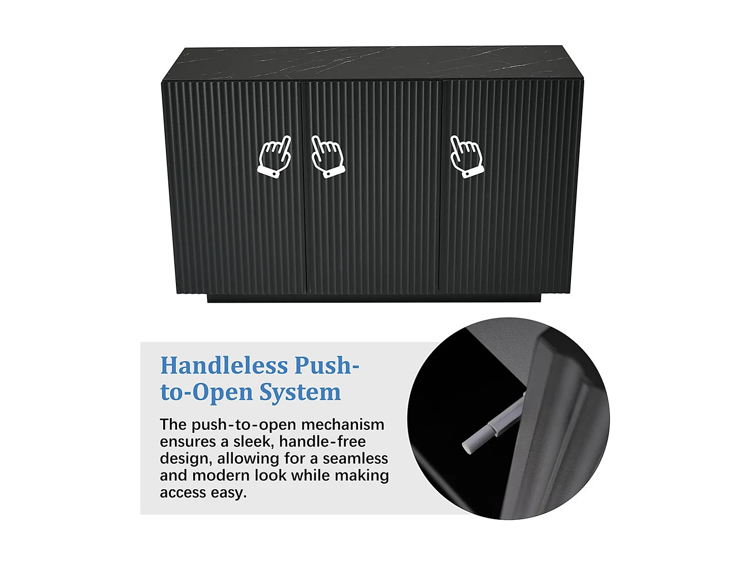 Buffet LED moderne avec éclairage aspect marbre intelligente Commande bluetooth rayures verticales noir