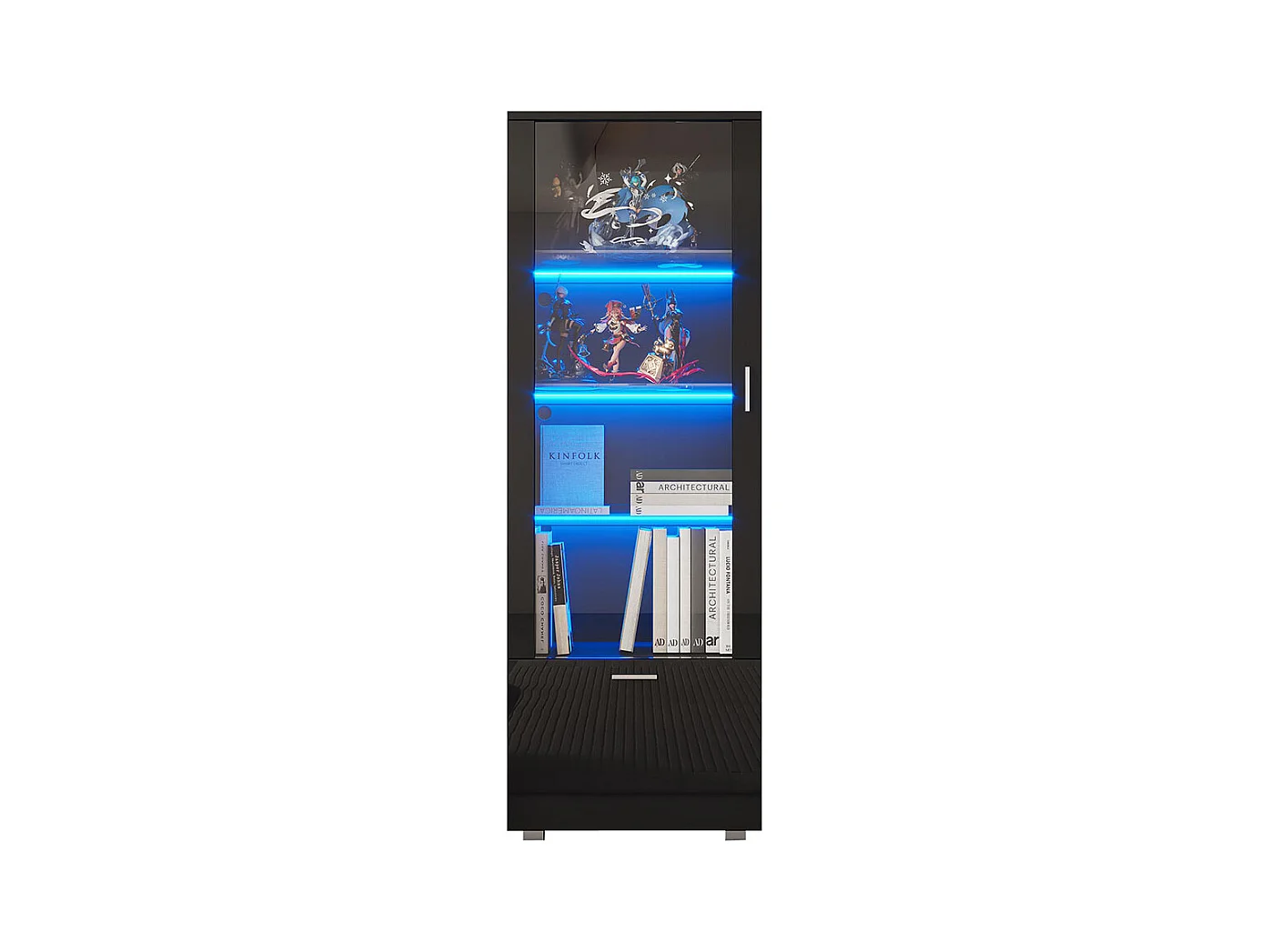 Vitrine avec portes brillantes 3 étagères vitrées en verre éclairées par LED vitrines pour objets de collection armoires à parfum bibliothèques noir