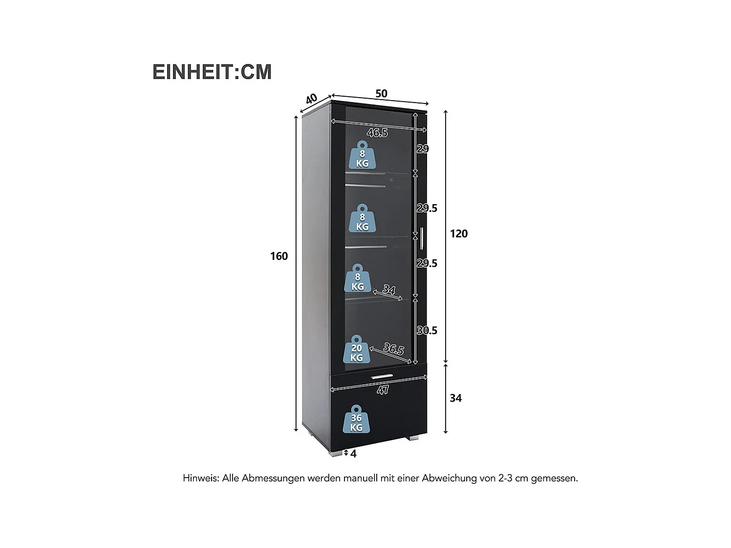 Vitrine avec portes brillantes 3 étagères vitrées en verre éclairées par LED vitrines pour objets de collection armoires à parfum bibliothèques noir
