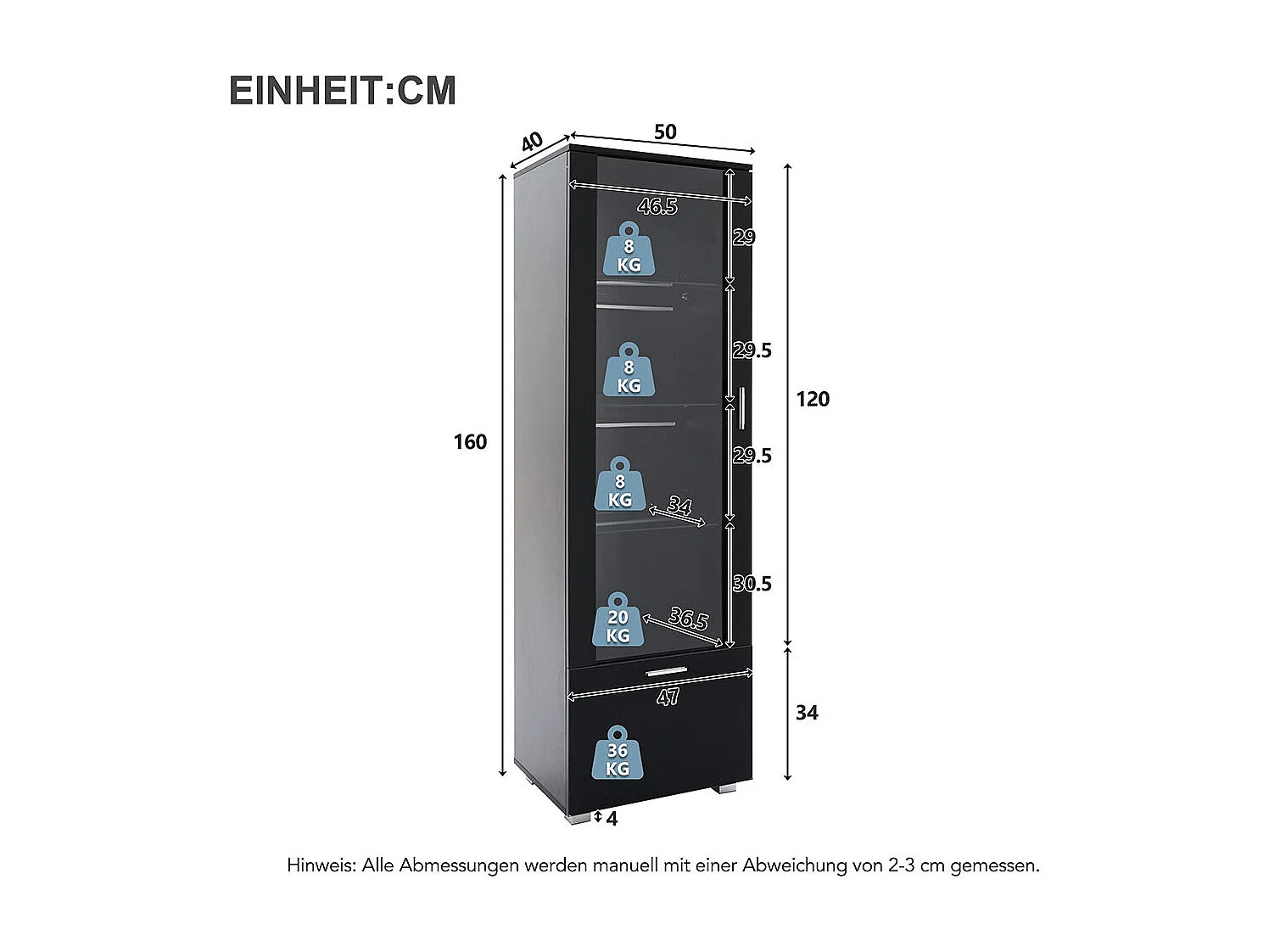 Vitrine avec portes brillantes 3 étagères vitrées en verre éclairées par LED vitrines pour objets de collection armoires à parfum bibliothèques noir