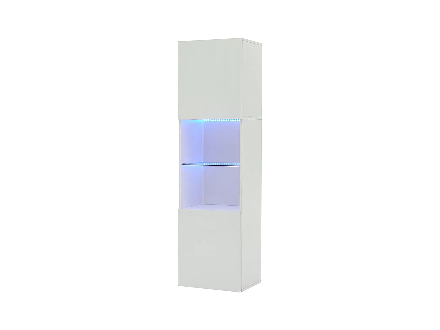 Vitrine LED brillante avec éclairage 1 étagère en verre vitrine sur pied armoire haute blanc