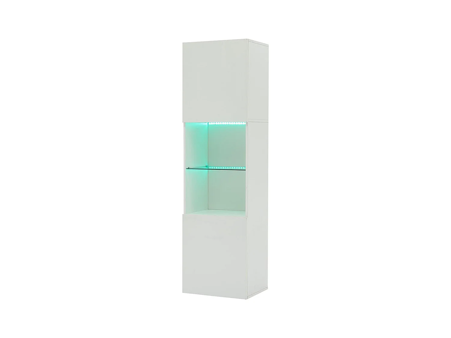 Vitrine LED brillante avec éclairage 1 étagère en verre vitrine sur pied armoire haute blanc
