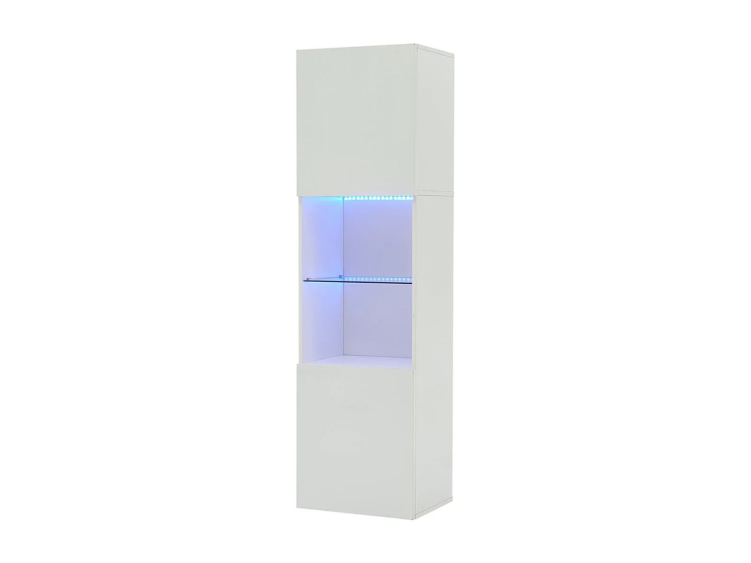 Vitrine LED brillante avec éclairage 1 étagère en verre vitrine sur pied armoire haute blanc