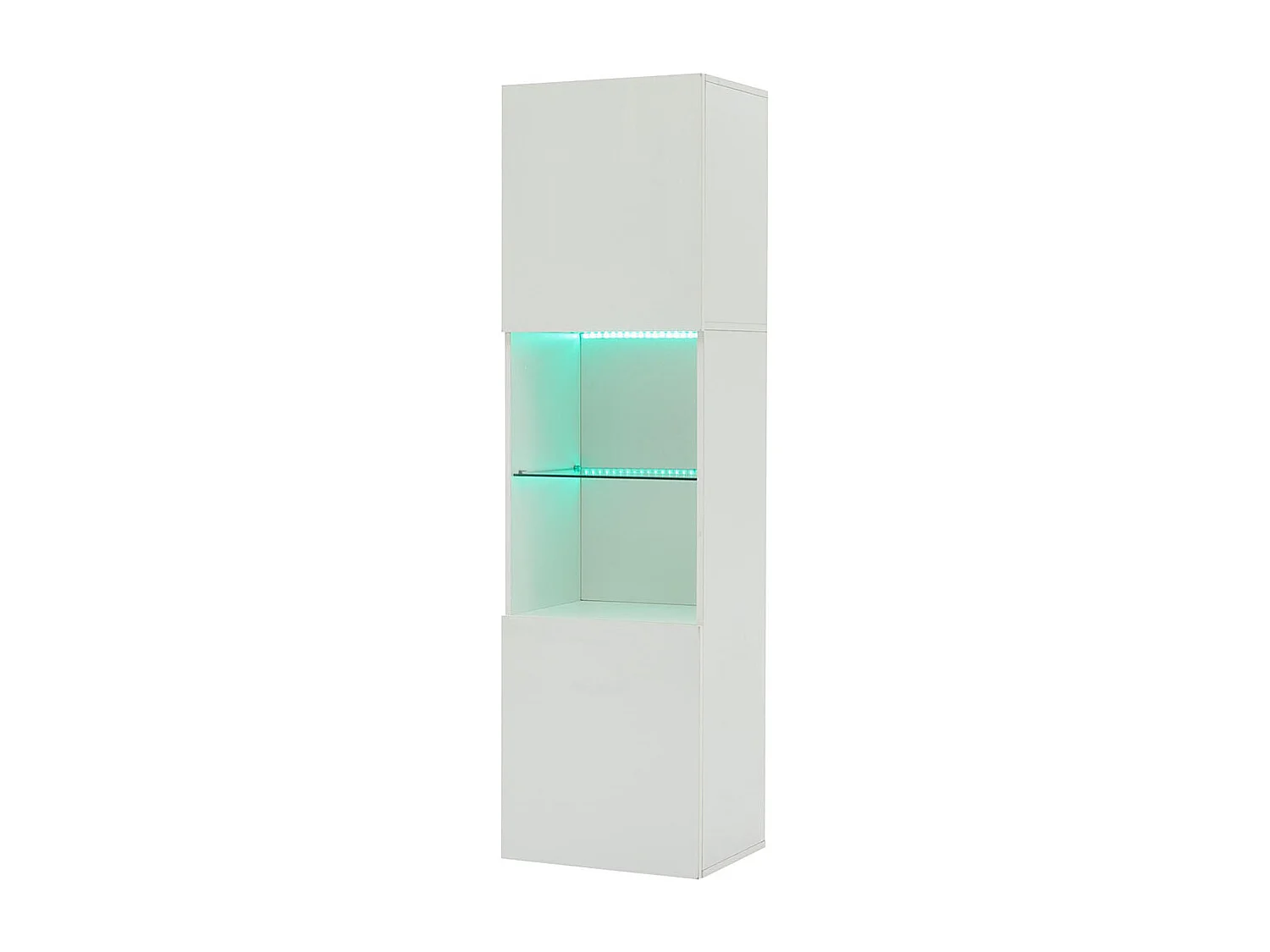 Vitrine LED brillante avec éclairage 1 étagère en verre vitrine sur pied armoire haute blanc