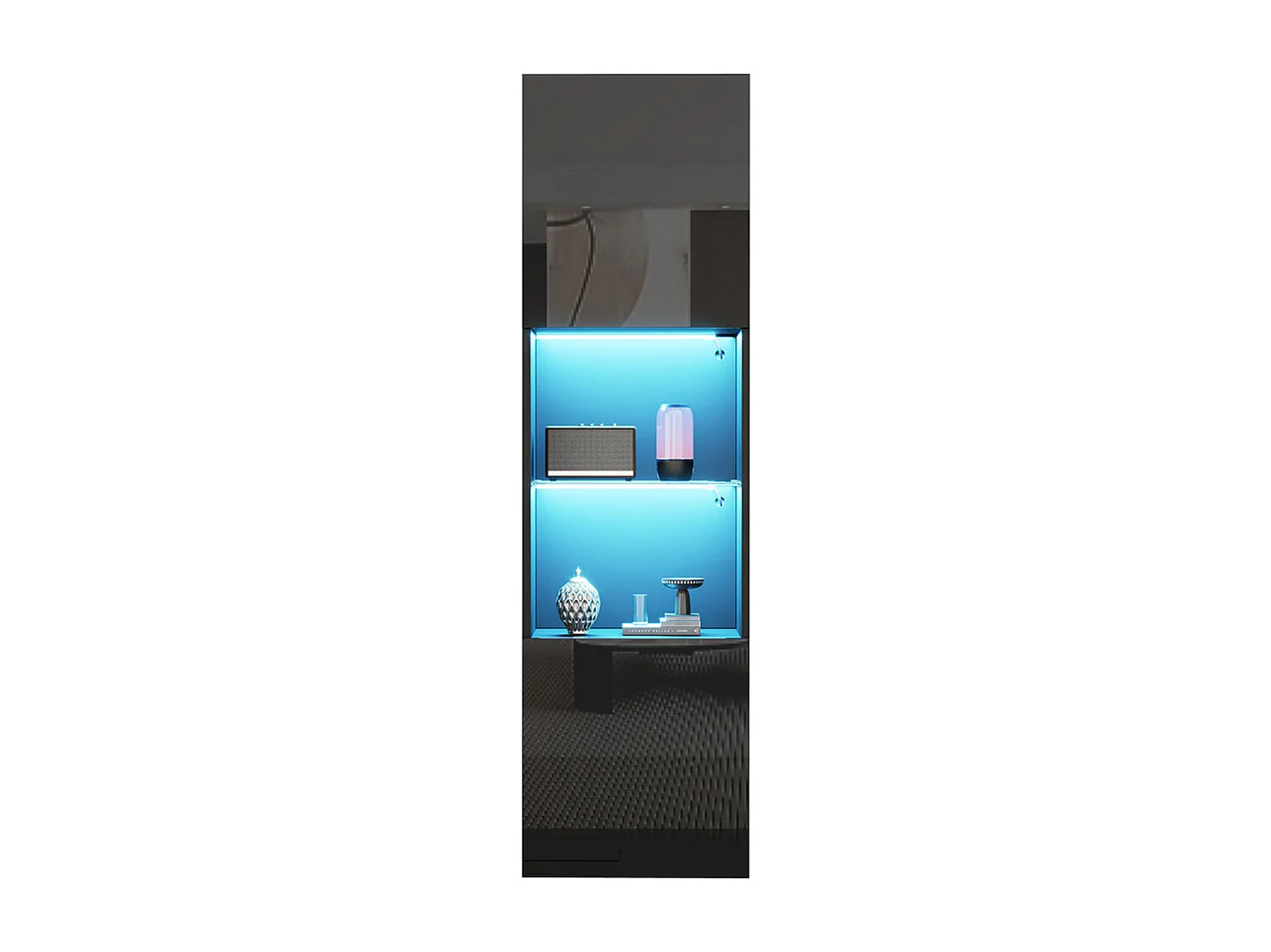 Vitrine LED brillante avec éclairage 1 étagère en verre vitrine sur pied armoire haute noir