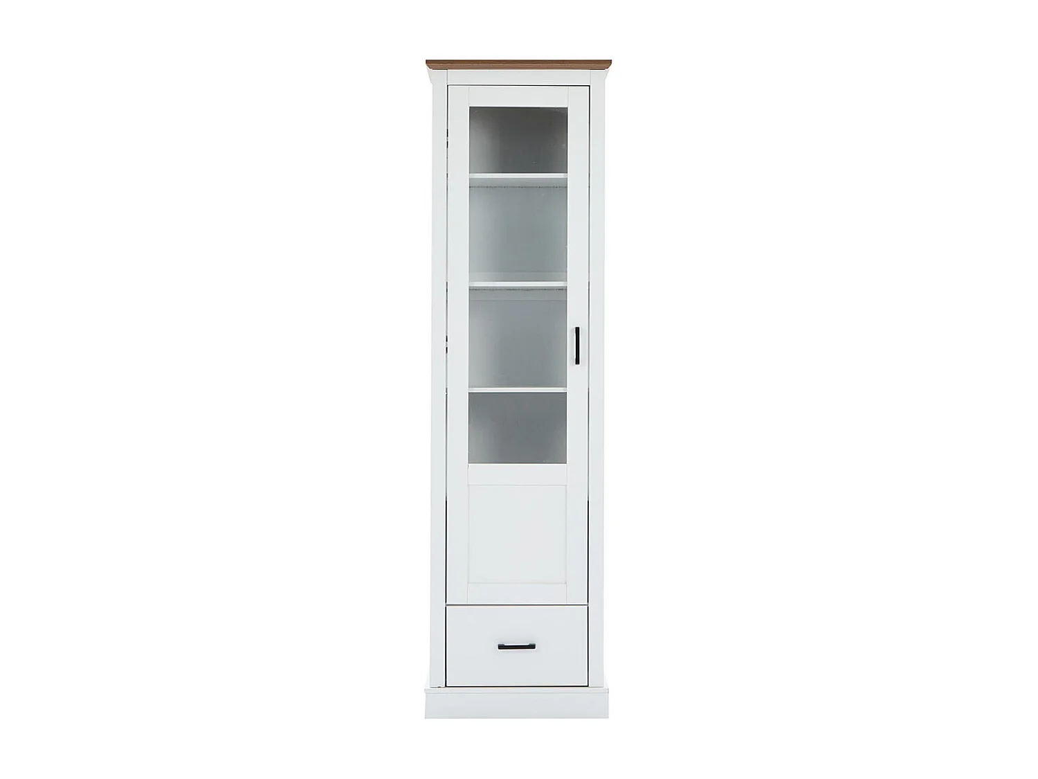 Vitrine LED avec port et tiroir USB télécommande 16 couleurs sur pied avec décor bois armoire de présentation à 5 compartiments MDF blanc