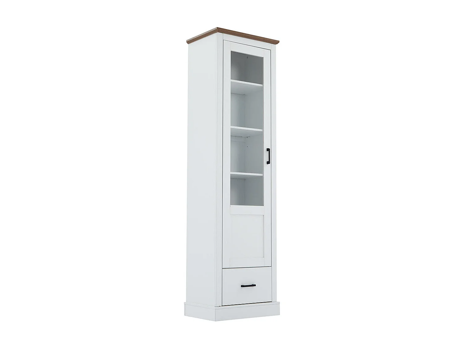 Vitrine LED avec port et tiroir USB télécommande 16 couleurs sur pied avec décor bois armoire de présentation à 5 compartiments MDF blanc