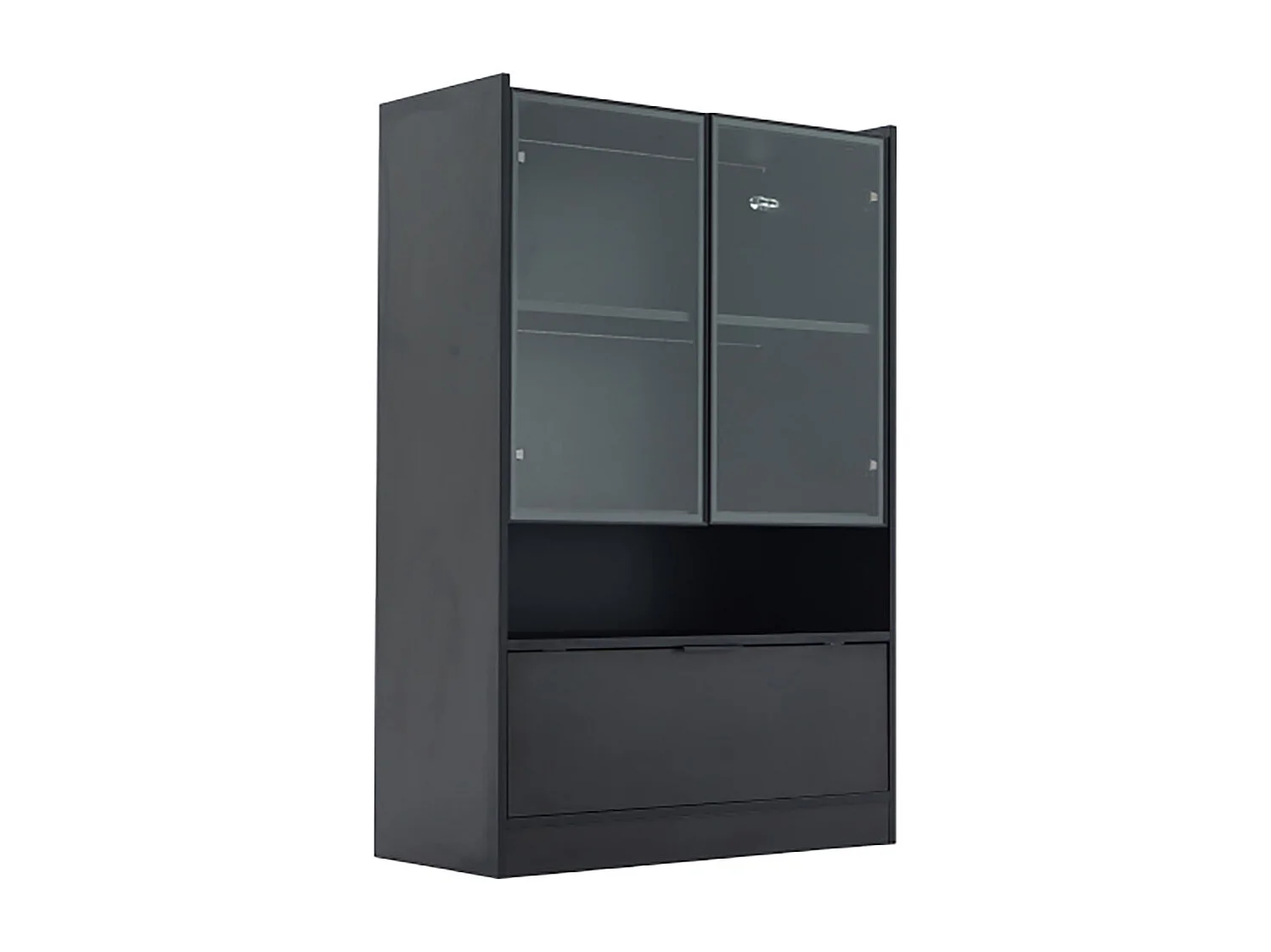 Vitrine avec portes LED moderne avec éclairage 16 couleurs sur pied avec éclairage vitrées et porte abattante noir