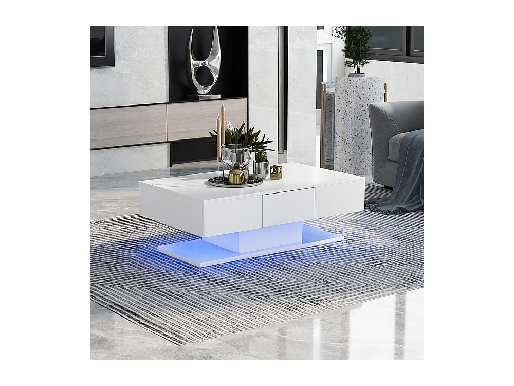 Table basse avec 2 tiroirs moderne brillants grande table basse salon blanc