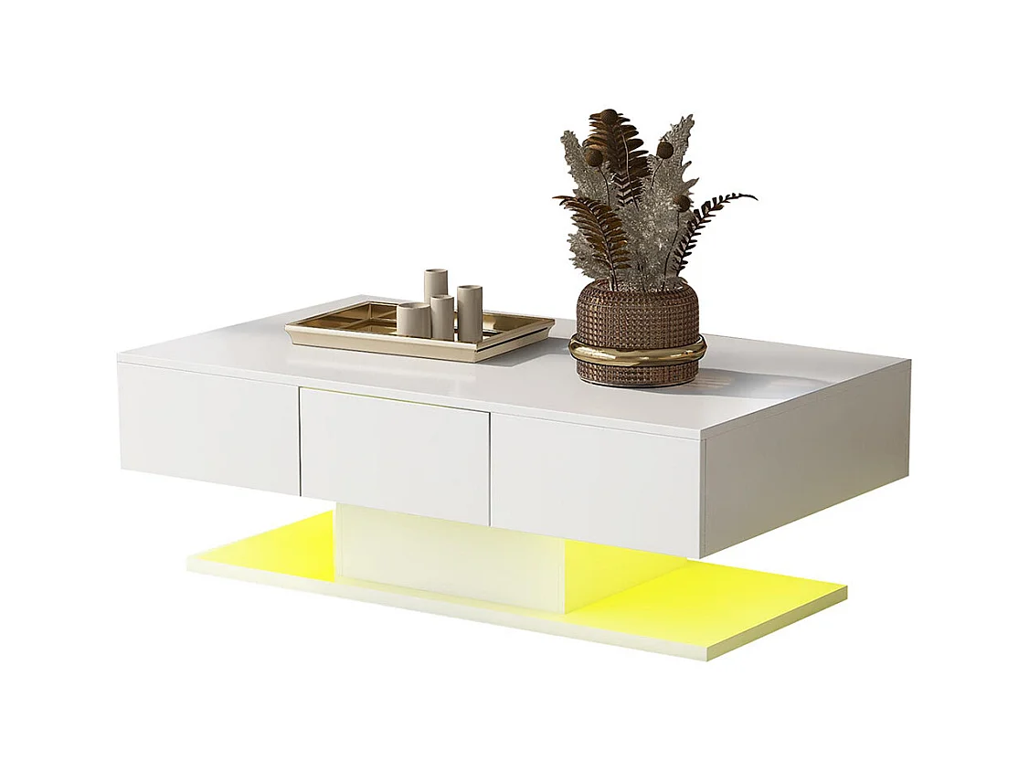 Table basse avec 2 tiroirs moderne brillants grande table basse salon blanc